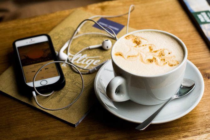 coffee cup and podcast