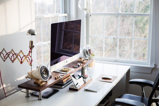 study space, laptop monitor, natural light