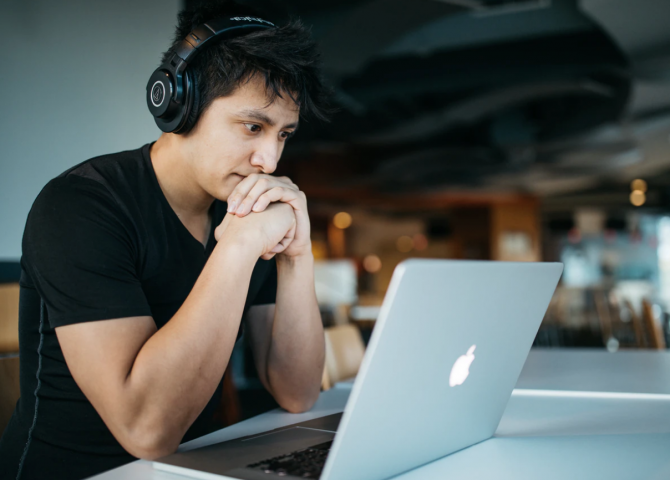 headphones and laptop