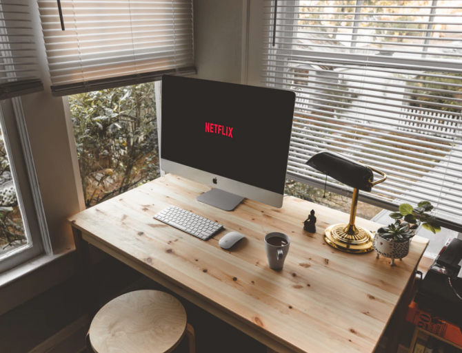 netflix, computer monitor, desk